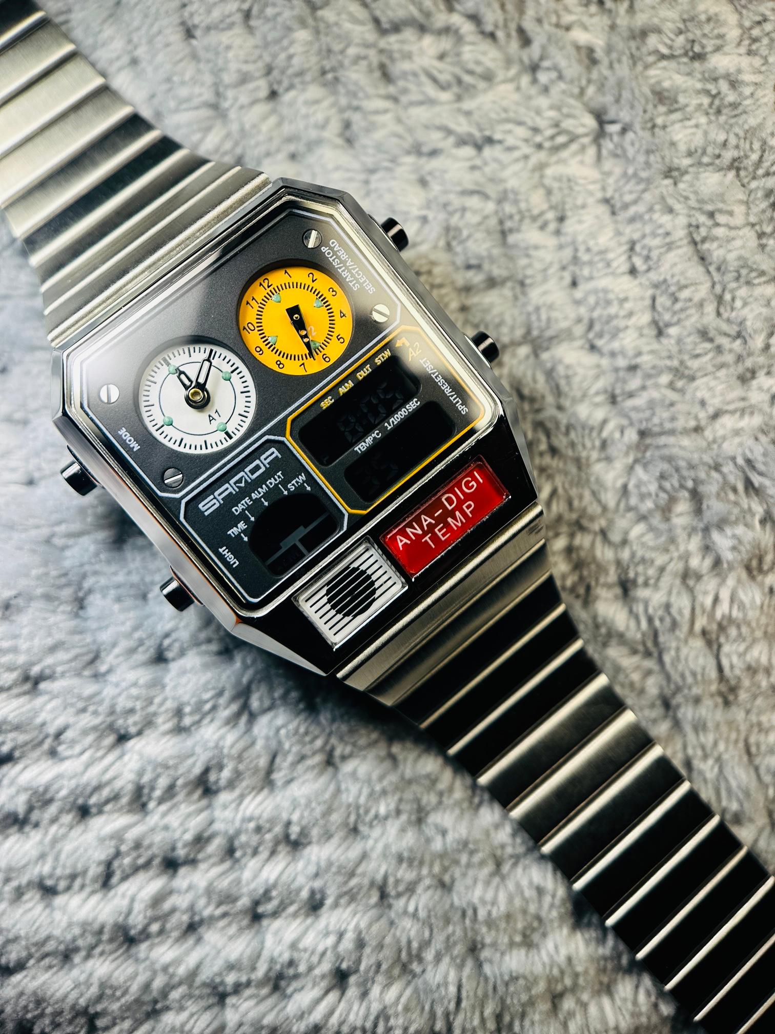 SANDA 3192 Hot-selling LED Electronic Square Men's Youth Casual Multi-function Thermometer Stopwatch Chronograph Men’s Watch